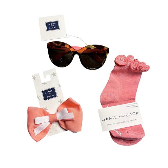 Janie & Jack Baby Girl Accessory Bundle - Sunglasses, Bow Clip and Socks - Picture 1 of 7